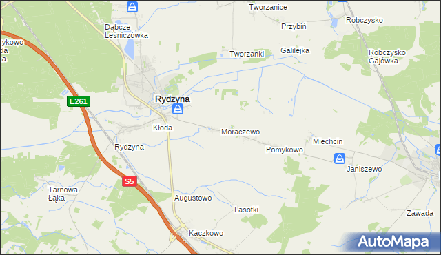 mapa Moraczewo gmina Rydzyna, Moraczewo gmina Rydzyna na mapie Targeo