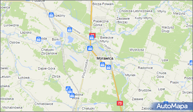 mapa Morawica powiat kielecki, Morawica powiat kielecki na mapie Targeo