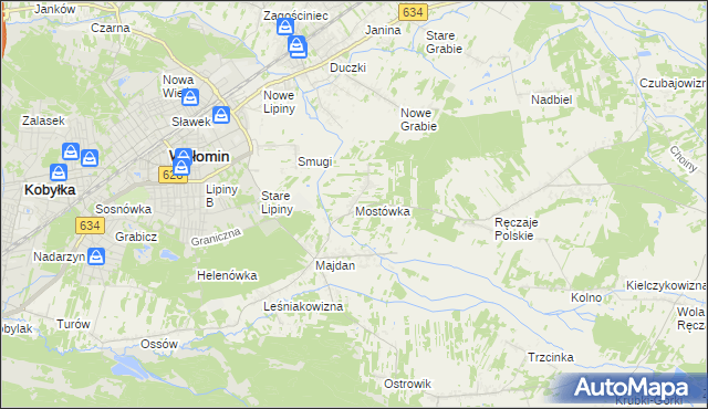 mapa Mostówka gmina Wołomin, Mostówka gmina Wołomin na mapie Targeo