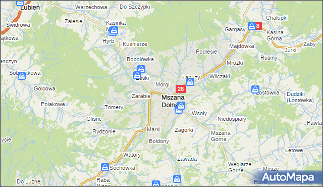 mapa Mszana Dolna, Mszana Dolna na mapie Targeo