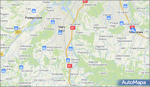 mapa Myślec, Myślec na mapie Targeo