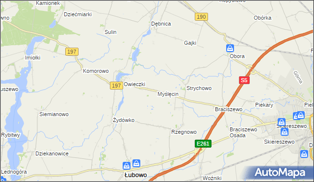 mapa Myślęcin gmina Łubowo, Myślęcin gmina Łubowo na mapie Targeo