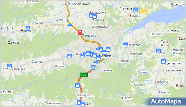 mapa Myślenice, Myślenice na mapie Targeo