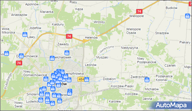 mapa Myszaki, Myszaki na mapie Targeo