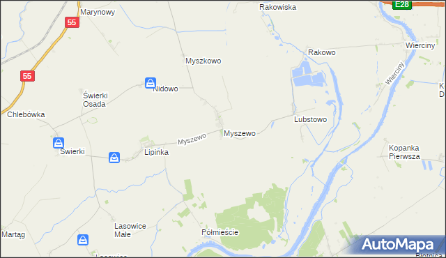 mapa Myszewo, Myszewo na mapie Targeo