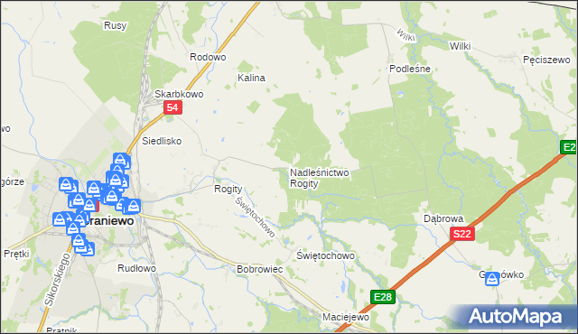 mapa Nadleśnictwo Rogity, Nadleśnictwo Rogity na mapie Targeo