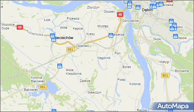 mapa Nagórnik gmina Sieciechów, Nagórnik gmina Sieciechów na mapie Targeo