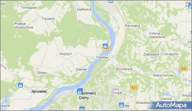 mapa Nasiłów gmina Janowiec, Nasiłów gmina Janowiec na mapie Targeo