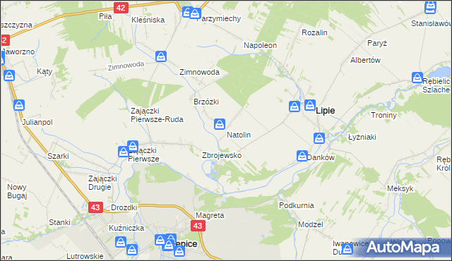 mapa Natolin gmina Lipie, Natolin gmina Lipie na mapie Targeo