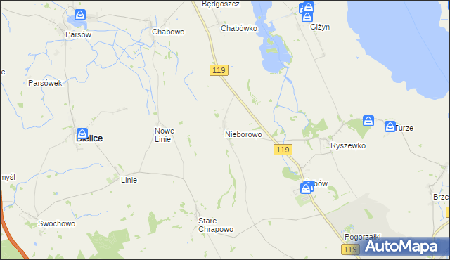 mapa Nieborowo, Nieborowo na mapie Targeo