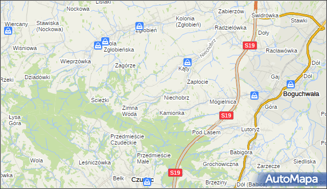 mapa Niechobrz, Niechobrz na mapie Targeo
