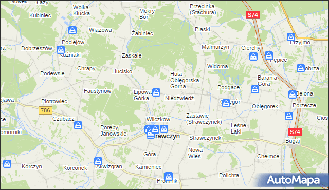 mapa Niedźwiedź gmina Strawczyn, Niedźwiedź gmina Strawczyn na mapie Targeo