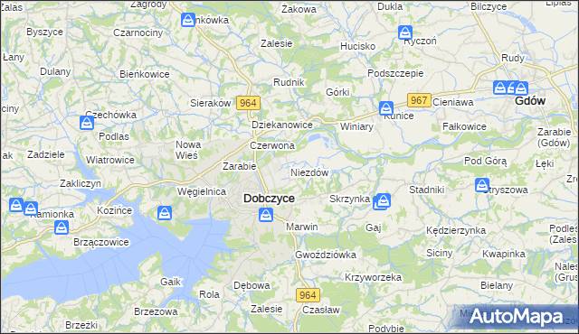 mapa Niezdów gmina Dobczyce, Niezdów gmina Dobczyce na mapie Targeo