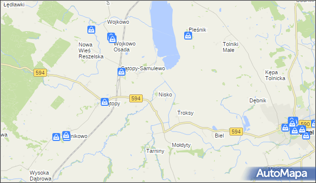mapa Nisko gmina Bisztynek, Nisko gmina Bisztynek na mapie Targeo