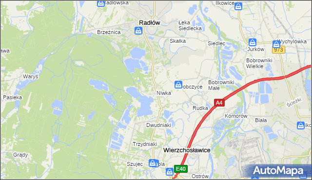 mapa Niwka gmina Radłów, Niwka gmina Radłów na mapie Targeo