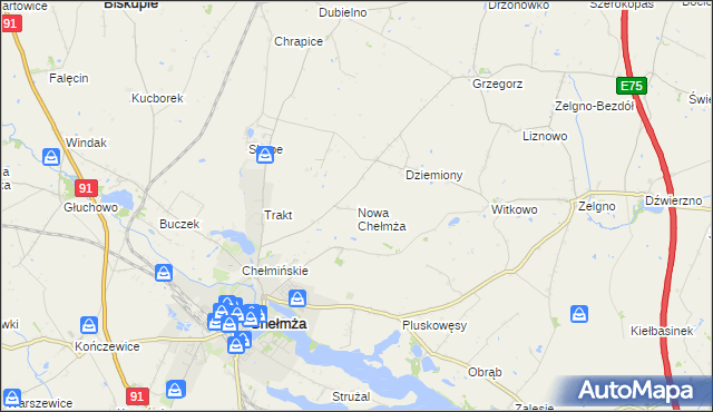 mapa Nowa Chełmża, Nowa Chełmża na mapie Targeo