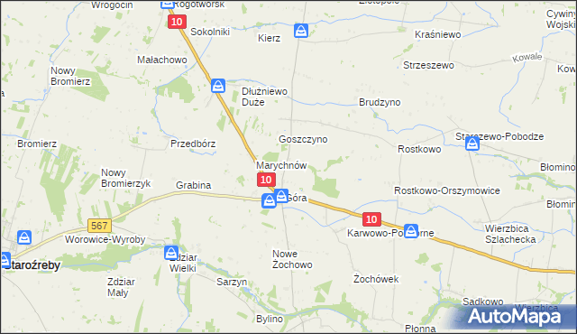 mapa Nowa Góra gmina Staroźreby, Nowa Góra gmina Staroźreby na mapie Targeo