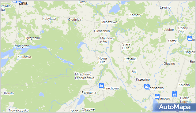mapa Nowa Huta gmina Kartuzy, Nowa Huta gmina Kartuzy na mapie Targeo