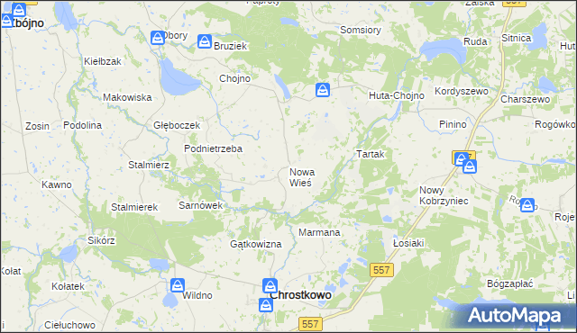 mapa Nowa Wieś gmina Chrostkowo, Nowa Wieś gmina Chrostkowo na mapie Targeo