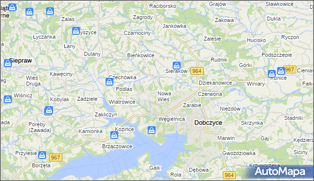 mapa Nowa Wieś gmina Dobczyce, Nowa Wieś gmina Dobczyce na mapie Targeo