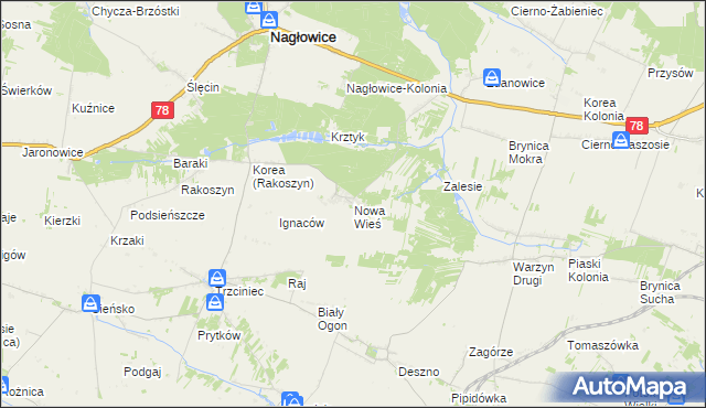 mapa Nowa Wieś gmina Nagłowice, Nowa Wieś gmina Nagłowice na mapie Targeo