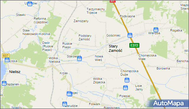 mapa Nowa Wieś gmina Stary Zamość, Nowa Wieś gmina Stary Zamość na mapie Targeo