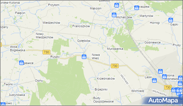 mapa Nowa Wieś gmina Warka, Nowa Wieś gmina Warka na mapie Targeo