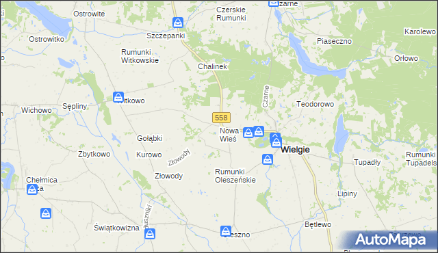 mapa Nowa Wieś gmina Wielgie, Nowa Wieś gmina Wielgie na mapie Targeo