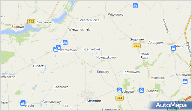 mapa Nowaczkowo, Nowaczkowo na mapie Targeo