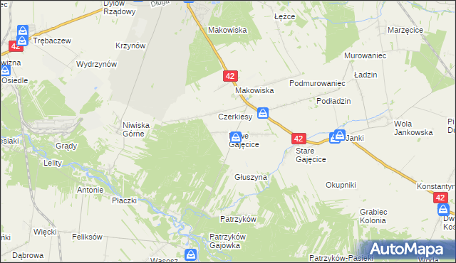 mapa Nowe Gajęcice, Nowe Gajęcice na mapie Targeo
