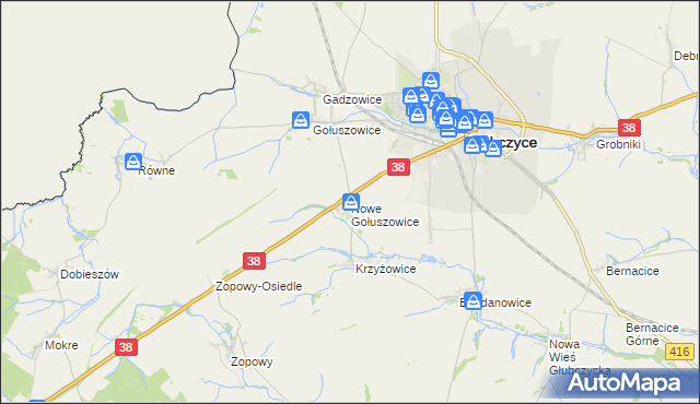 mapa Nowe Gołuszowice, Nowe Gołuszowice na mapie Targeo