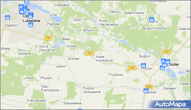 mapa Nowe Komaszyce, Nowe Komaszyce na mapie Targeo