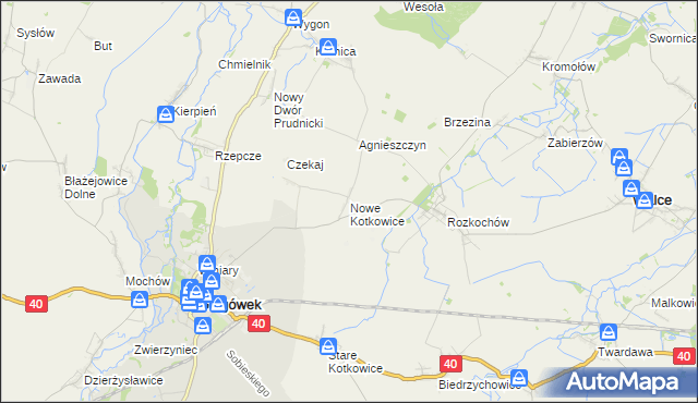 mapa Nowe Kotkowice, Nowe Kotkowice na mapie Targeo