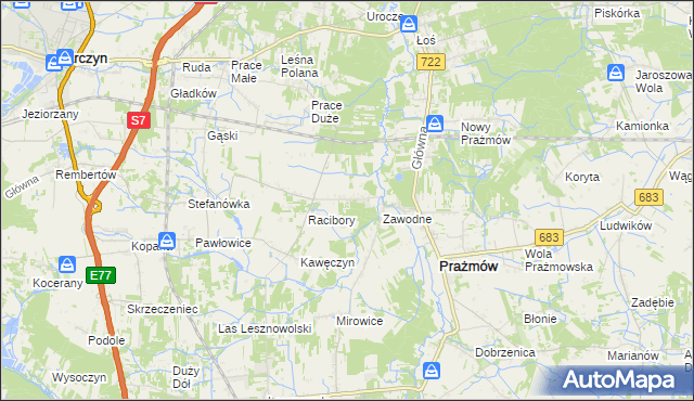 mapa Nowe Racibory gmina Tarczyn, Nowe Racibory gmina Tarczyn na mapie Targeo