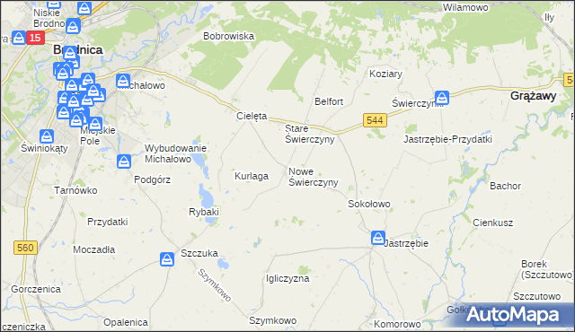 mapa Nowe Świerczyny, Nowe Świerczyny na mapie Targeo