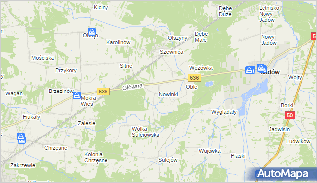 mapa Nowinki gmina Jadów, Nowinki gmina Jadów na mapie Targeo