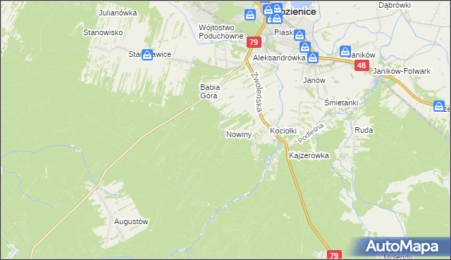 mapa Nowiny gmina Kozienice, Nowiny gmina Kozienice na mapie Targeo