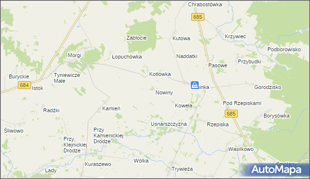 mapa Nowiny gmina Narew, Nowiny gmina Narew na mapie Targeo