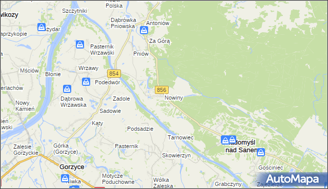 mapa Nowiny gmina Radomyśl nad Sanem, Nowiny gmina Radomyśl nad Sanem na mapie Targeo