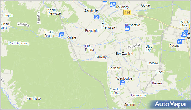 mapa Nowiny gmina Wręczyca Wielka, Nowiny gmina Wręczyca Wielka na mapie Targeo