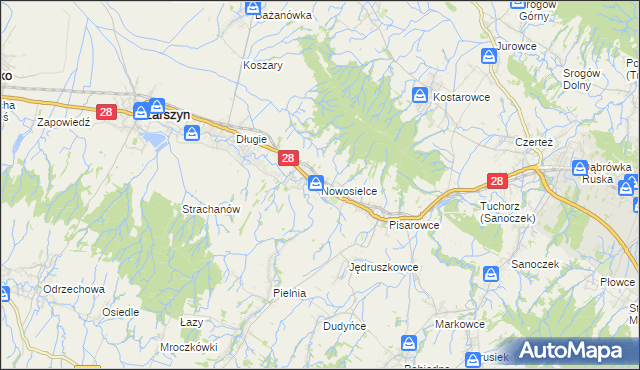 mapa Nowosielce gmina Zarszyn, Nowosielce gmina Zarszyn na mapie Targeo