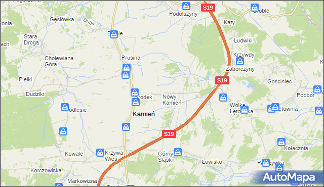 mapa Nowy Kamień gmina Kamień, Nowy Kamień gmina Kamień na mapie Targeo