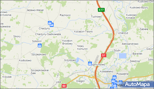 mapa Nowy Komunin, Nowy Komunin na mapie Targeo