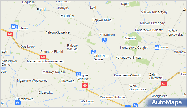 mapa Obiedzino Górne, Obiedzino Górne na mapie Targeo