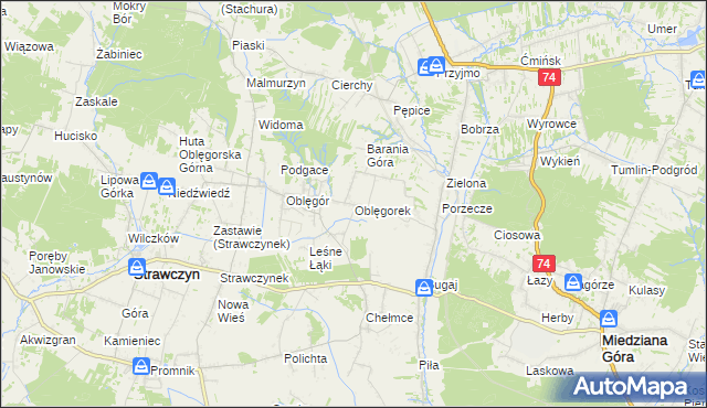 mapa Oblęgorek, Oblęgorek na mapie Targeo