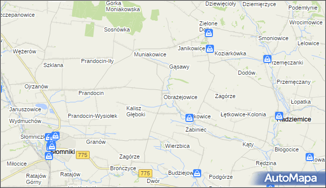 mapa Obrażejowice, Obrażejowice na mapie Targeo