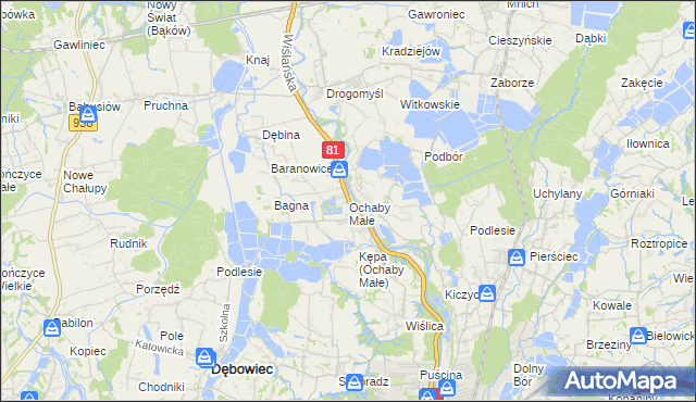 mapa Ochaby Małe, Ochaby Małe na mapie Targeo