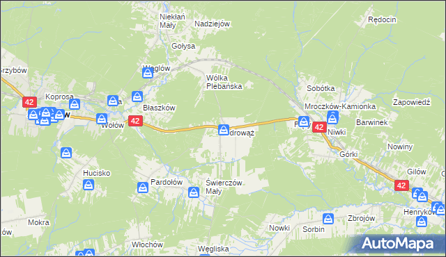 mapa Odrowąż gmina Stąporków, Odrowąż gmina Stąporków na mapie Targeo