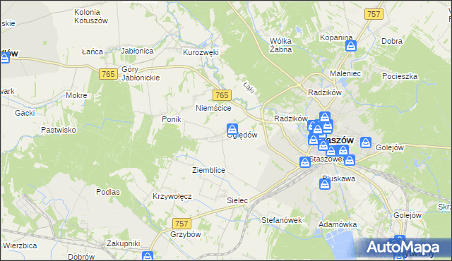 mapa Oględów, Oględów na mapie Targeo