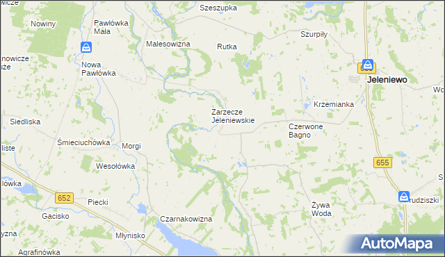 mapa Okrągłe gmina Jeleniewo, Okrągłe gmina Jeleniewo na mapie Targeo
